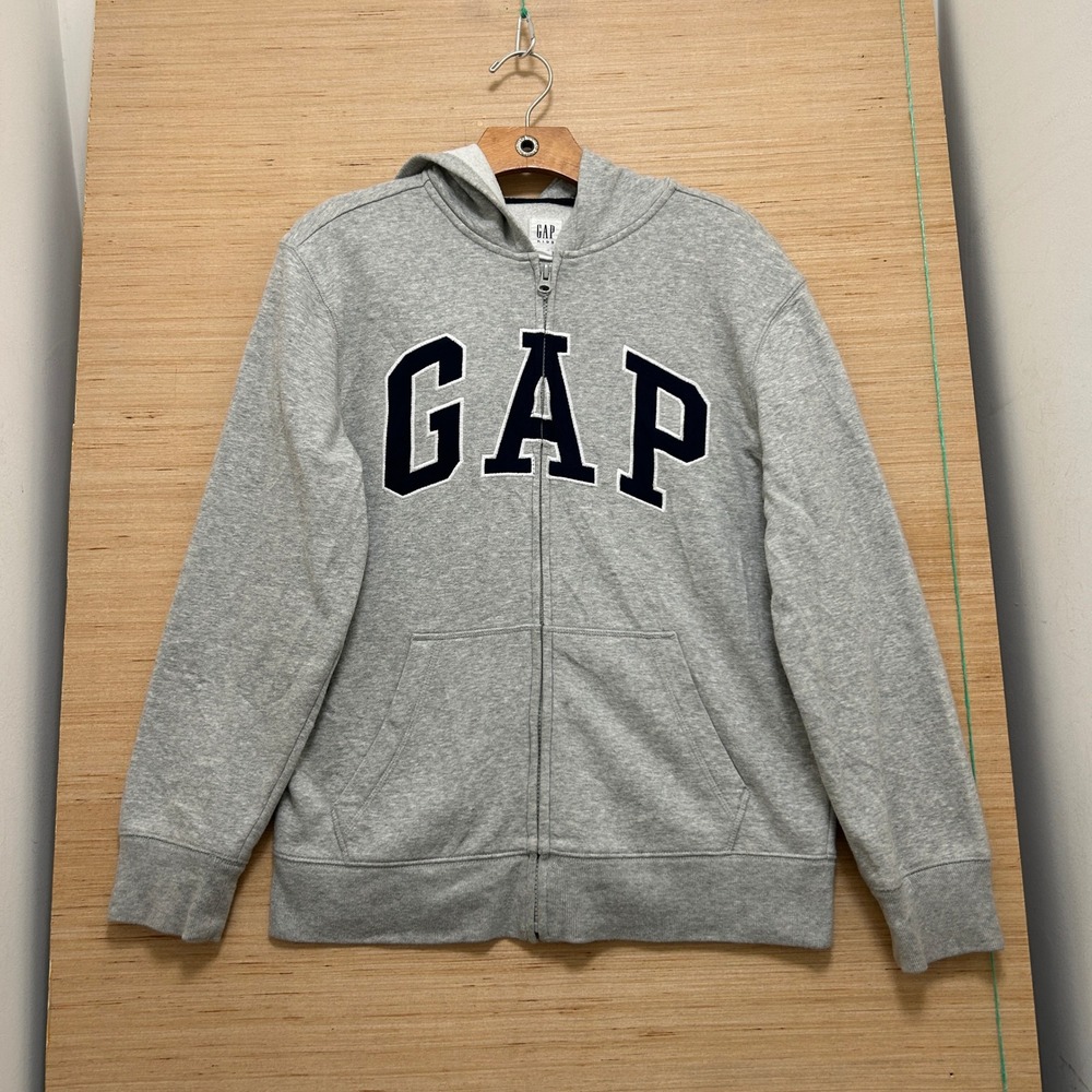 Gap Kids Gray Full Zip Logo Hoodie Sweatshirt‎ XXL Heather Gray Navy Blue Logo